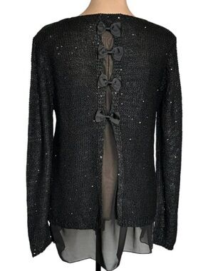 NWT Tunic Sweater Sz. L Black Knit Bows Layered Sequin Whimsigoth Gothic Witch